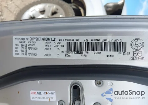 2012 Ram 1500 Laramie из США, поврежденный, VIN 1C6RD7NT5CS321698